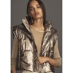 Anthropologie Daily Practice Bronze Metallic Puffer Vest Size XS EUC